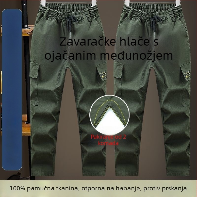 Platnene radne hlače s ojačanim preponama, otporne na toplinu i habanje, za zavarivanje i mehaničke popravke