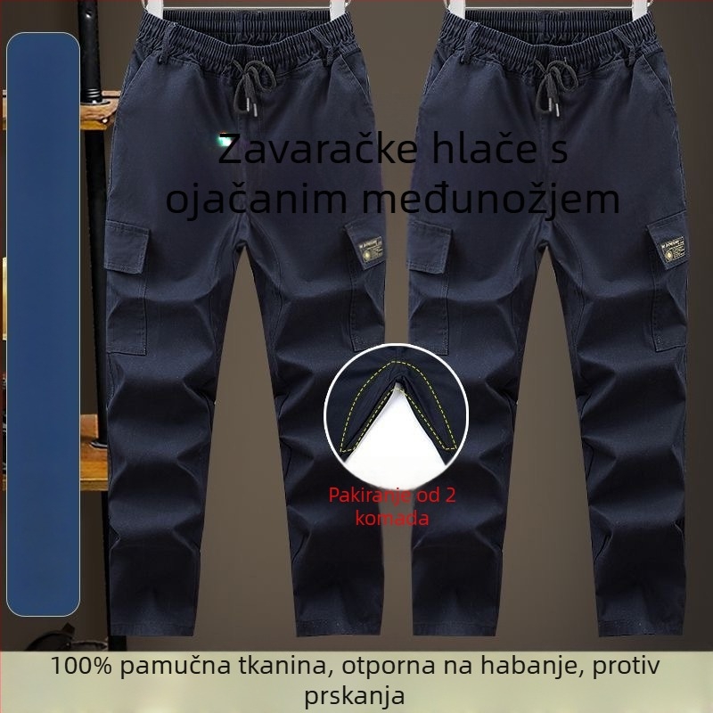 Platnene radne hlače s ojačanim preponama, otporne na toplinu i habanje, za zavarivanje i mehaničke popravke