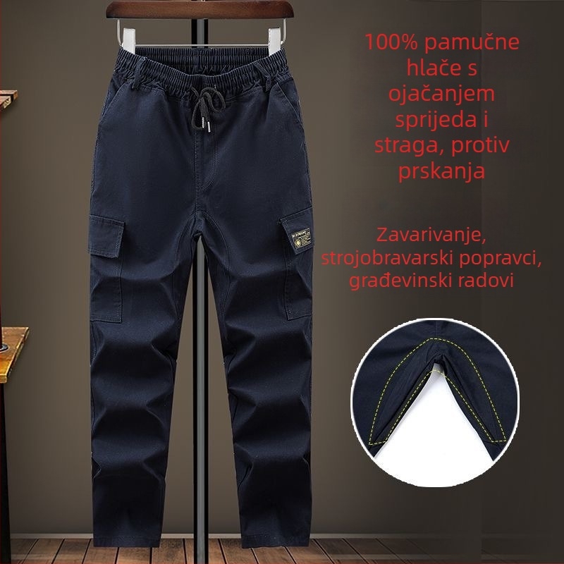Platnene radne hlače s ojačanim preponama, otporne na toplinu i habanje, za zavarivanje i mehaničke popravke