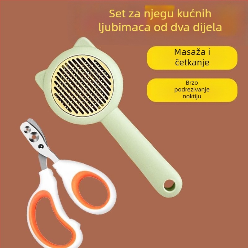 Set za njegu mačaka: češalj za uklanjanje ispale dlake, škare za nokte, češalj protiv buha, rukavice za njegu mačaka, četka za kosu