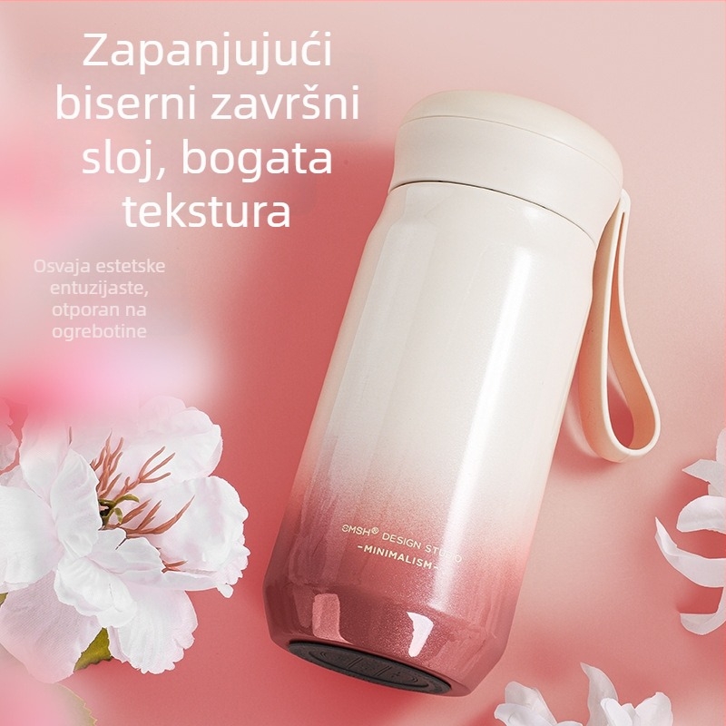 Strawberry Life izolirana šalica, prenosna čelična šalica s odjeljkom za čaj i vodu, poklon za muškarce i žene