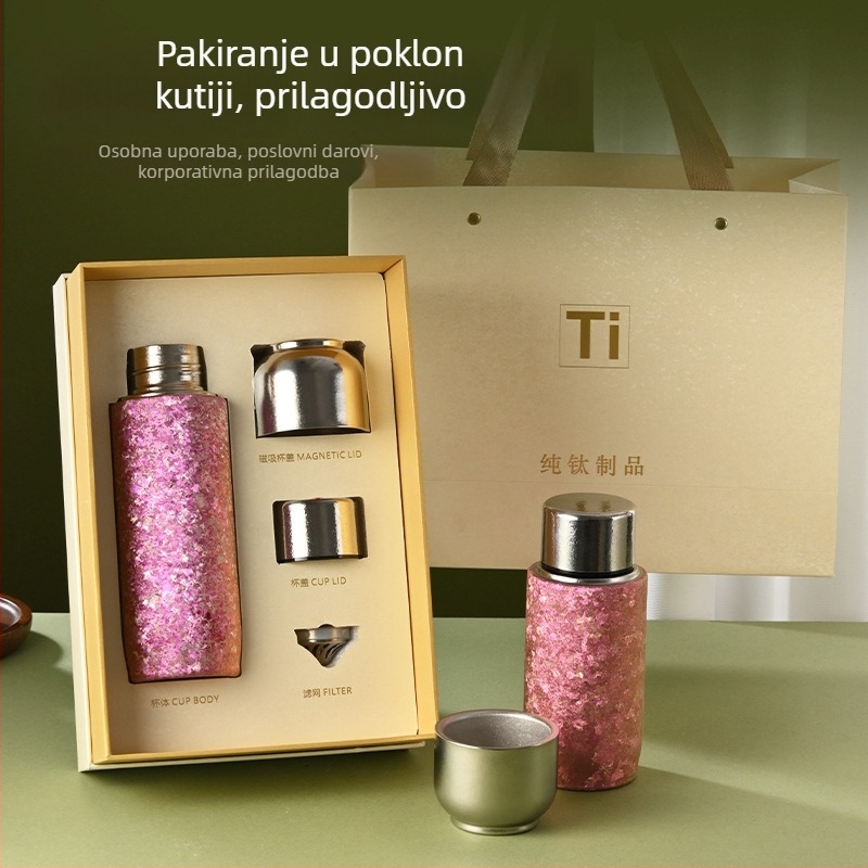 Termos šalica od čistog titana, dvostruko staklena titanska šalica, magnetska poklopac, titanska šalica za kuhanje čaja, poklon kutija s odjeljakom za čaj i vodu