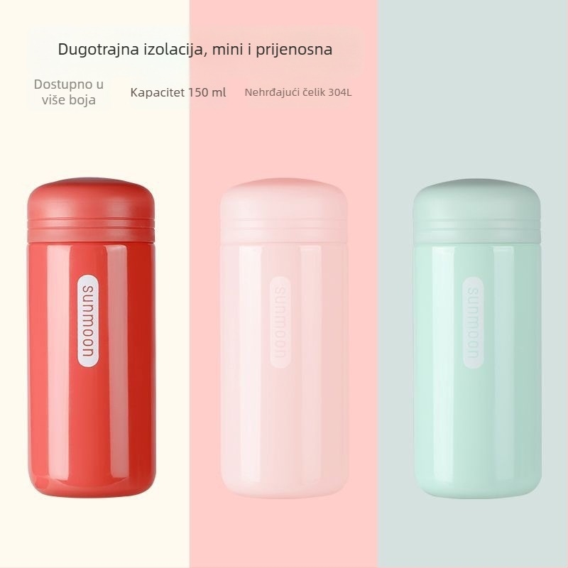 Mini prenosna vakuum izolirana čaša, jednobojna boja, unutarnji 304 nehrđajući čelik, vanjski 201 nehrđajući čelik, navojni poklopac, džepne veličine