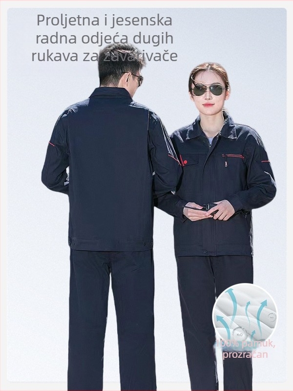 Set radnog odijela s dugim rukavima za proljeće i jesen, prozračno pamuk odijelo za zavarivanje, mogućnost tiska logotipa