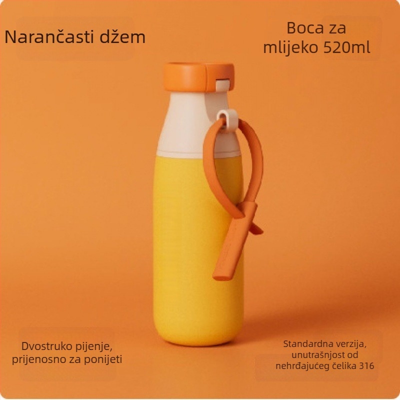 Dopamine Milk Bottle, čaša od 316 nerđajućeg čelika s izolacijom i odjeljkom za čaj i vodu, prijenosna za vanjsku upotrebu, dvostruko piće, okretni kapak
