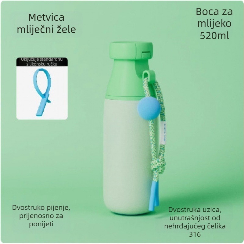 Dopamine Milk Bottle, čaša od 316 nerđajućeg čelika s izolacijom i odjeljkom za čaj i vodu, prijenosna za vanjsku upotrebu, dvostruko piće, okretni kapak