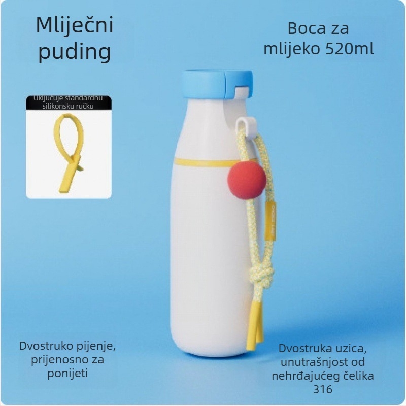 Dopamine Milk Bottle, čaša od 316 nerđajućeg čelika s izolacijom i odjeljkom za čaj i vodu, prijenosna za vanjsku upotrebu, dvostruko piće, okretni kapak