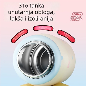 Termos čaša od 316 nerđajućeg čelika, sladak crtić dizajn, prenosna s velikim kapacitetom i slamkom