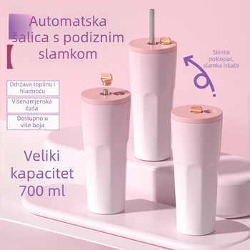 Šalica za kavu od 304 nehrđajućeg čelika, dvostruka vakuumska izolacija, slamka, velika kapaciteta, mogućnost logotipa