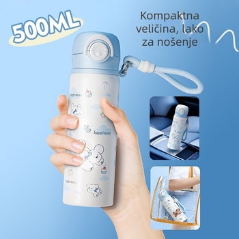 Dječja termos čaša s dvije slamke, prijenosna, za učenike, s bočnim džepom, velik kapacitet