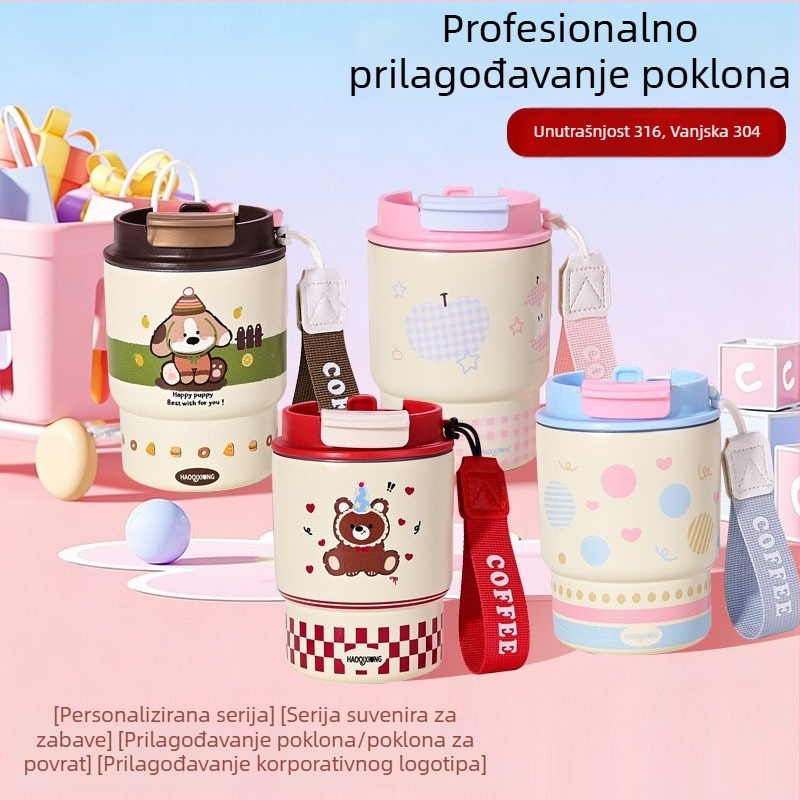 Nova 3D karikatura izolirana čaša s držalom i dvostrukim poklopcem za piće, pogodna za ured i automobil