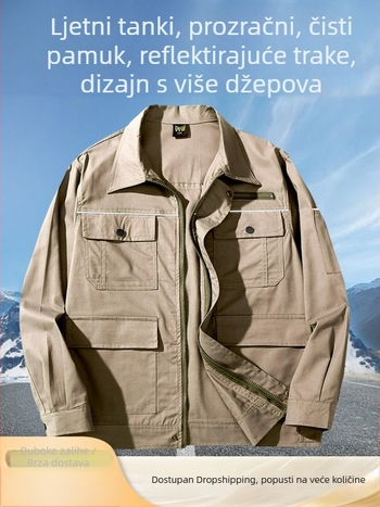 Ljetni muški set radne odjeće, lagani dugi rukav od čiste pamuka, otporan na habanje zaštitno odijelo za zavarivanje, plus veličina