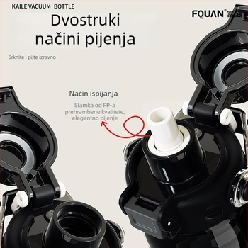Fuquan Kaile termos šalica sa slamkom, unutarnji 316 nehrđajućeg čelika, vanjski sloj od 304 nehrđajućeg čelika, prijenosna za putovanja, posao i aktivan odmor