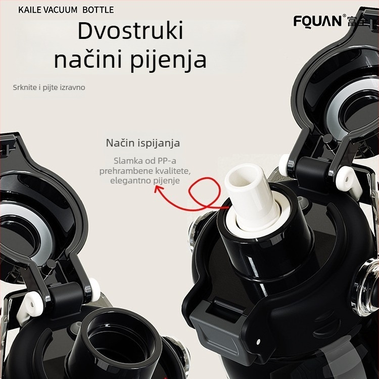 Fuquan Kaile termos šalica sa slamkom, unutarnji 316 nehrđajućeg čelika, vanjski sloj od 304 nehrđajućeg čelika, prijenosna za putovanja, posao i aktivan odmor