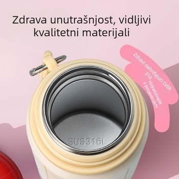 Dvostruko izolirana čaša s drškom, sladak crtani dizajn, unutarnji 316 nehrđajućeg čelika, prijenosna za učenike