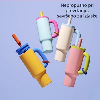 Termos čaša od nehrđajućeg čelika 304 s držačem i slamkom – prenosno za auto i vanjsku upotrebu