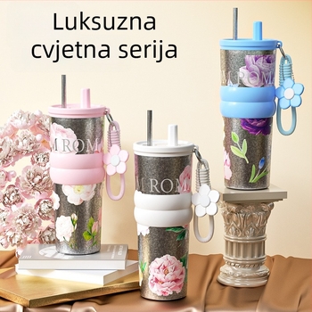 Čaša od čistog titanija sa slamkom, nova izolirana šalica za kavu, ženska elegantna čaša za vodu, premium automobilna čaša za led