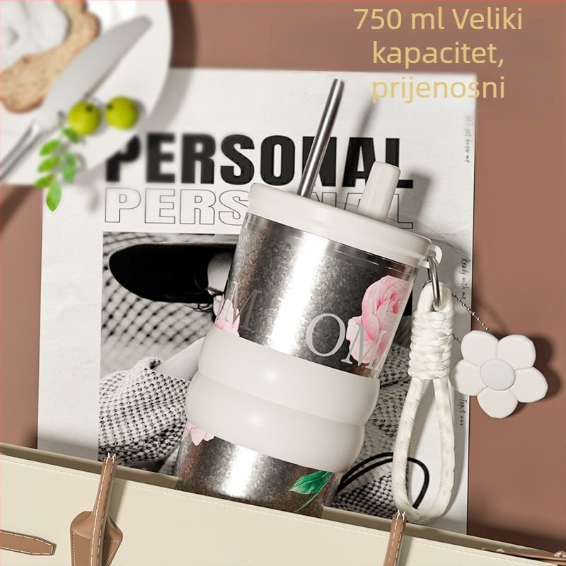 Čaša od čistog titanija sa slamkom, nova izolirana šalica za kavu, ženska elegantna čaša za vodu, premium automobilna čaša za led