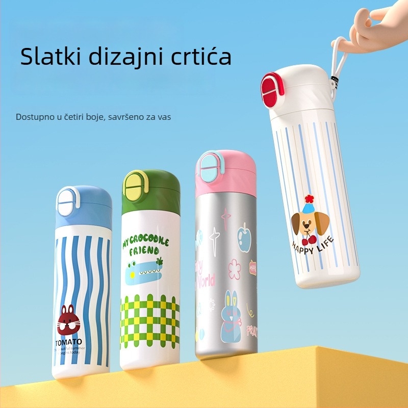Dječja termos čaša od 316 nerđajućeg čelika, velika kapaciteta, sa slamkom, dizajn crtića