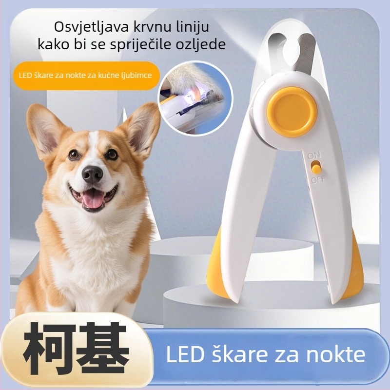 Klešta za nokte psa Corgi s pilnikom, LED svjetlom, protiv prskanja, za početnike
