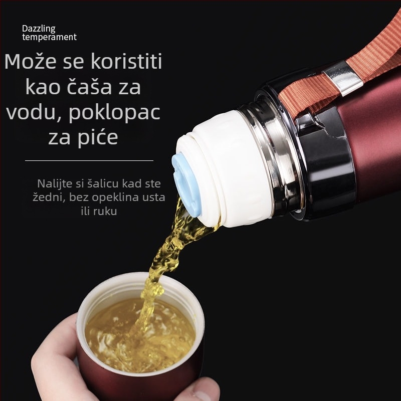 Termos s dvostrukim zidom od 304 nehrđajućeg čelika, uz naramenicu, izoliran za vanjske aktivnosti