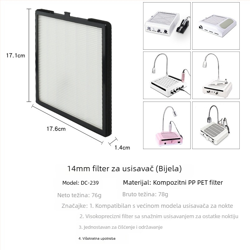 Kružni filter za odvlačenje prašine s noktiju, kompatibilan s pravokutnim izvlačnim filtrima