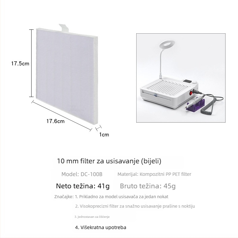 Kružni filter za odvlačenje prašine s noktiju, kompatibilan s pravokutnim izvlačnim filtrima