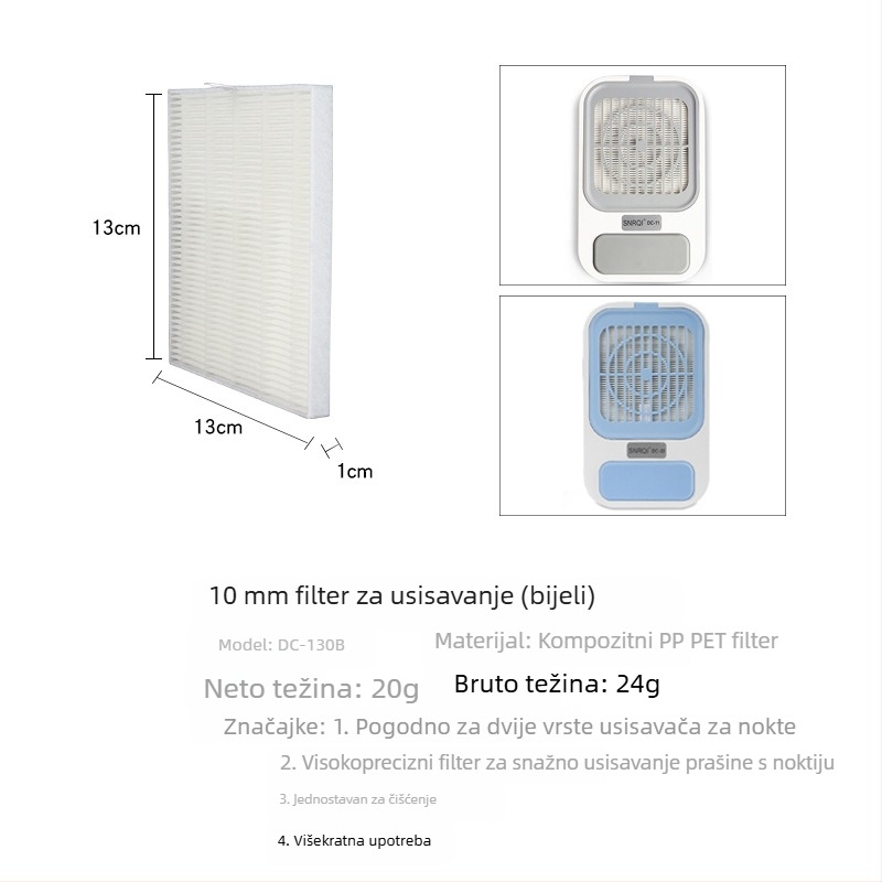 Kružni filter za odvlačenje prašine s noktiju, kompatibilan s pravokutnim izvlačnim filtrima