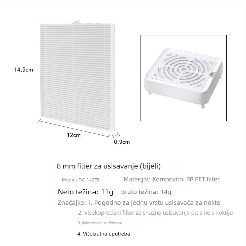 Kružni filter za odvlačenje prašine s noktiju, kompatibilan s pravokutnim izvlačnim filtrima