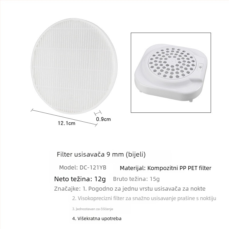 Kružni filter za odvlačenje prašine s noktiju, kompatibilan s pravokutnim izvlačnim filtrima