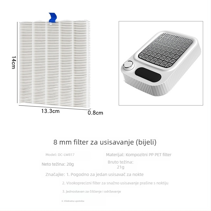 Kružni filter za odvlačenje prašine s noktiju, kompatibilan s pravokutnim izvlačnim filtrima