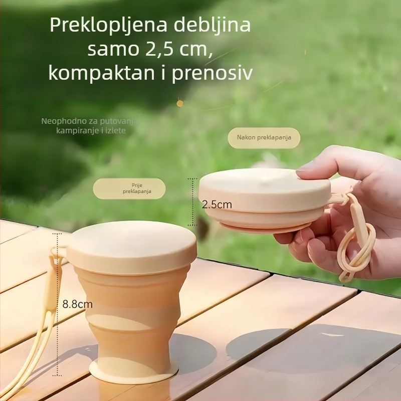 Silikonska sklopiva čaša za vodu za vanjska putovanja, prijenosna kamping čaša, jednobojna