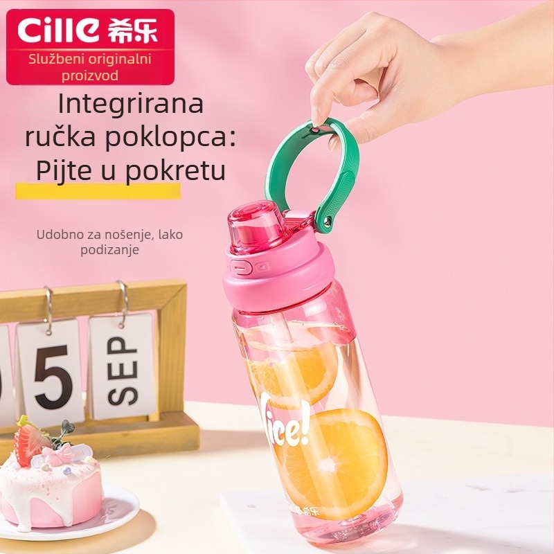 Cille Tritan plastična čaša za vodu sa slamkom – kompaktna unisex prijenosna čaša, slatkog i jednostavnog dizajna, otporna na padove i visoke temperature