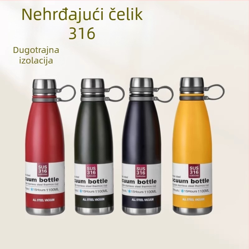 Flasa za vodu od 316 nerđajućeg čelika, vakuumska izolacija, prenosna, sportska, velikog kapaciteta