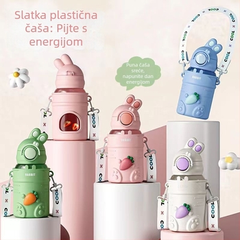 YOYO Rabbit dječja čaša za vodu – ljeto, velika kapaciteta, za vrtić, sa slamkom