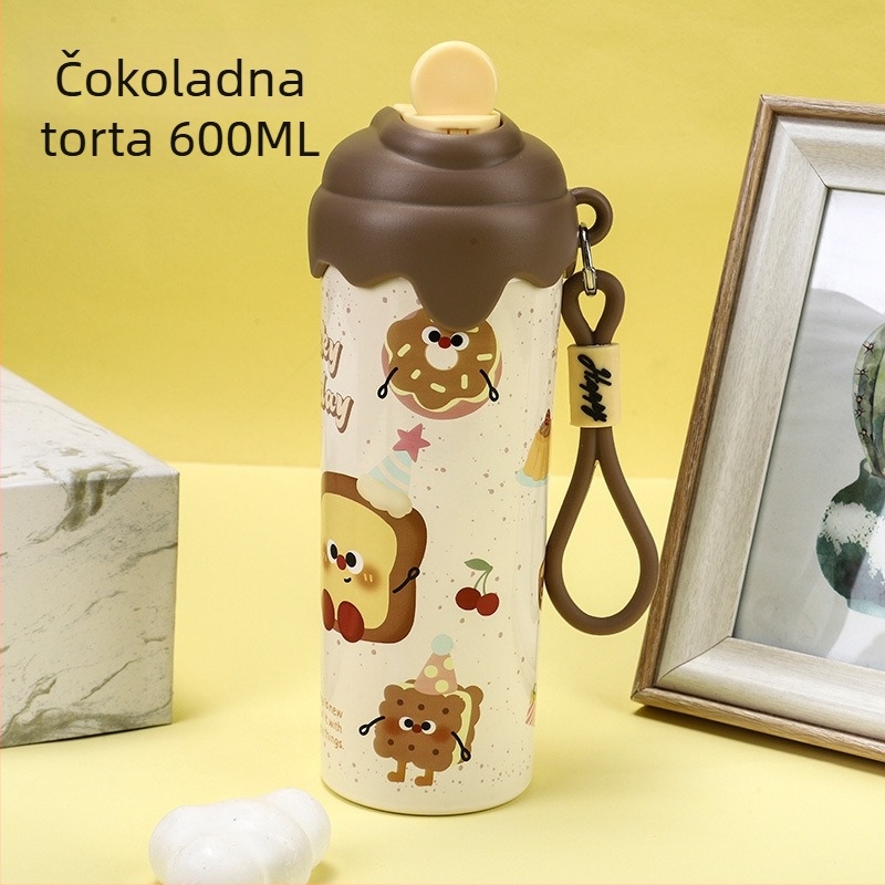 Izolirana šalica od 316 nerđajućeg čelika sa slamkom, prenosiva uz kopču za nošenje, velika kapaciteta