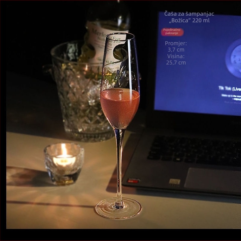 Šampanjska čaša, kristalno staklo za vino i koktele, kućna upotreba