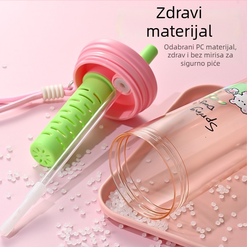 Čaša od polikarbonata velike kapacitete, s crtežem, prenosna plastična šalica sa slamkom i podjelom čaja, prilagodljivo