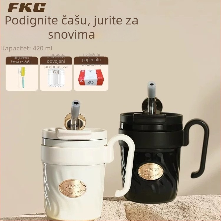 FKC šalice za kavu sa slamkom i vakuum izolacijom, s držačem – prijenosni termos za žene