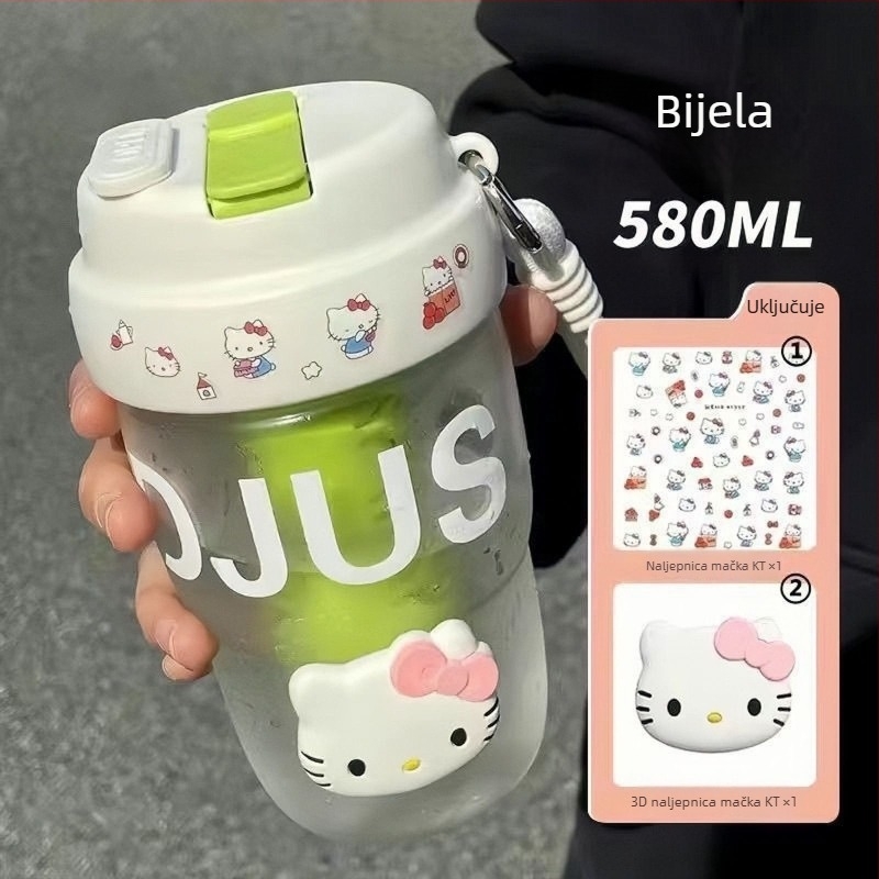 Prijenosna školska čaša za djevojčice, plastična, sa slamkom, naramenicom, čajnim filtrom, Instagram stil