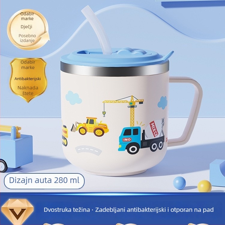 Čaša od nehrđajućeg čelika 316 za djecu, s poklopcem, dječja čaša za vodu s mjernim oznakama