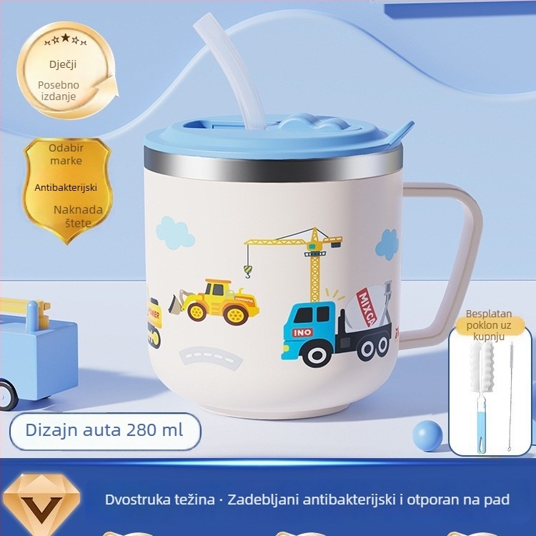 Čaša od nehrđajućeg čelika 316 za djecu, s poklopcem, dječja čaša za vodu s mjernim oznakama