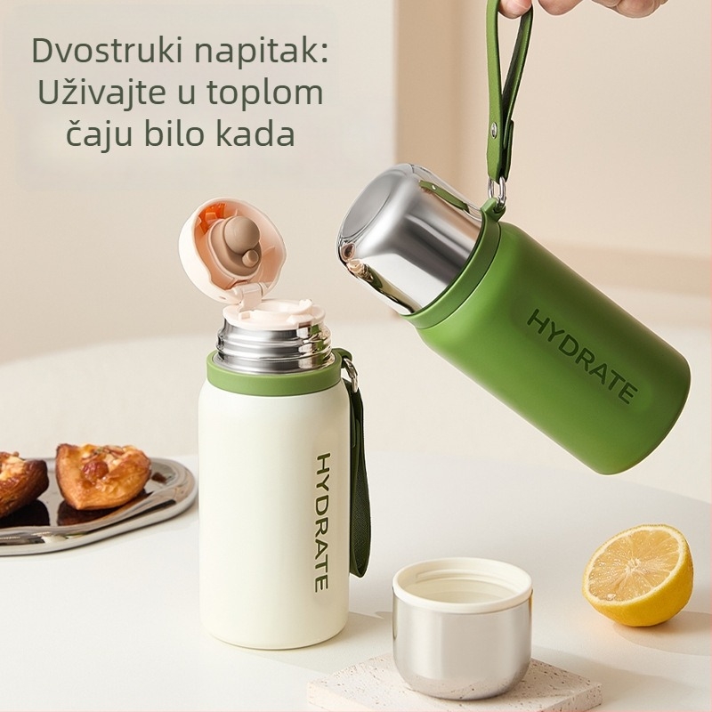 Termos od nehrđajućeg čelika s remenom za nošenje, prenosni termos velikog kapaciteta za putovanja, studente i ured