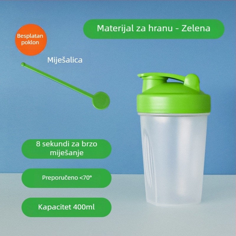 Shaker za milkshake 400 ml – prenosna prozirna plastična posuda za miješanje proteina u prahu