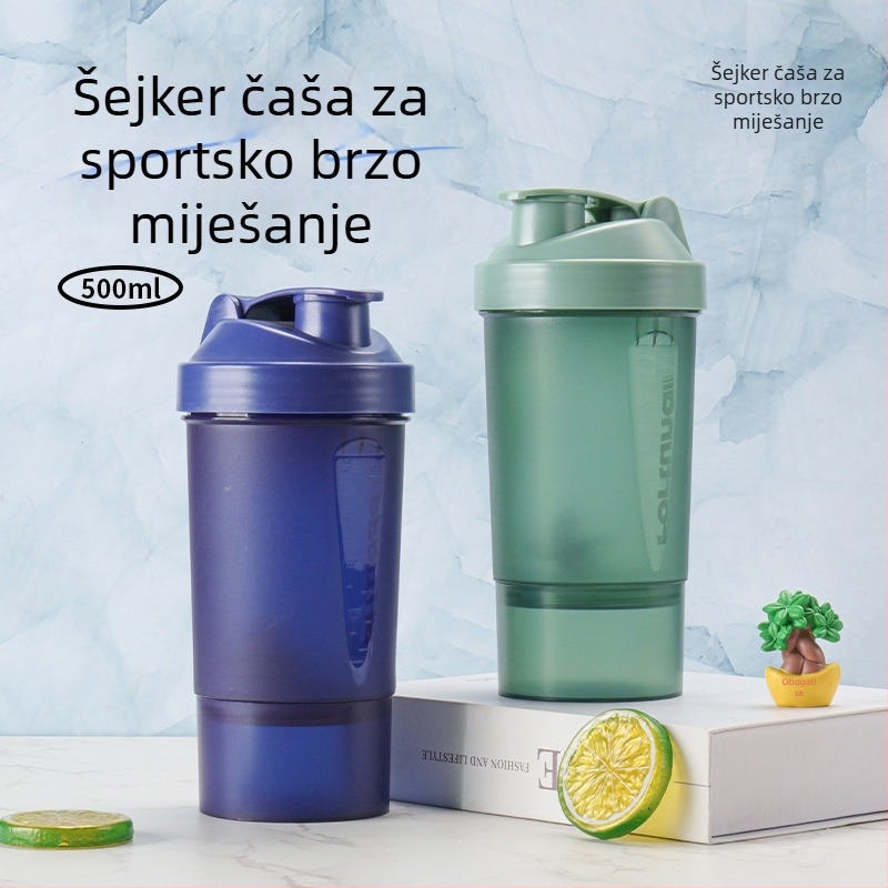 500 ml protein šejker s dvostrukom ručkom, složeno skladištenje i miješanje, za planinarenje i sport