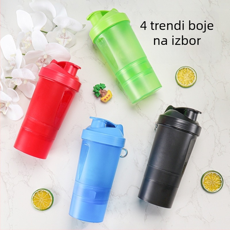 500 ml protein šejker s dvostrukom ručkom, složeno skladištenje i miješanje, za planinarenje i sport