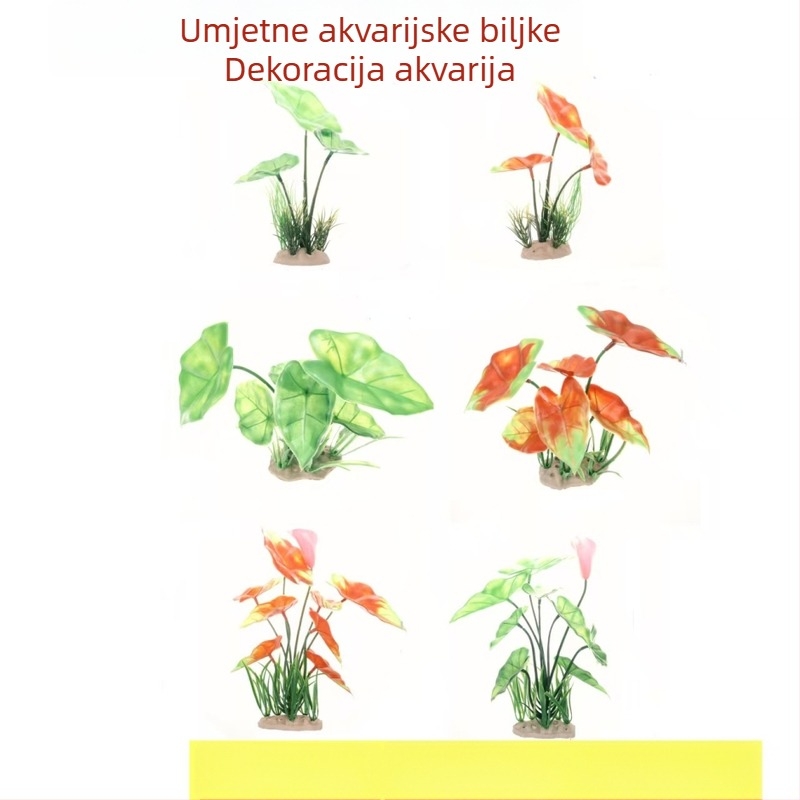 Umjetne vodene biljke za akvarij, uređenje krajolika s širokolistim zelenim drvetom i travnatim naslagama, dekor za akvarij, površina za kladenje jaja