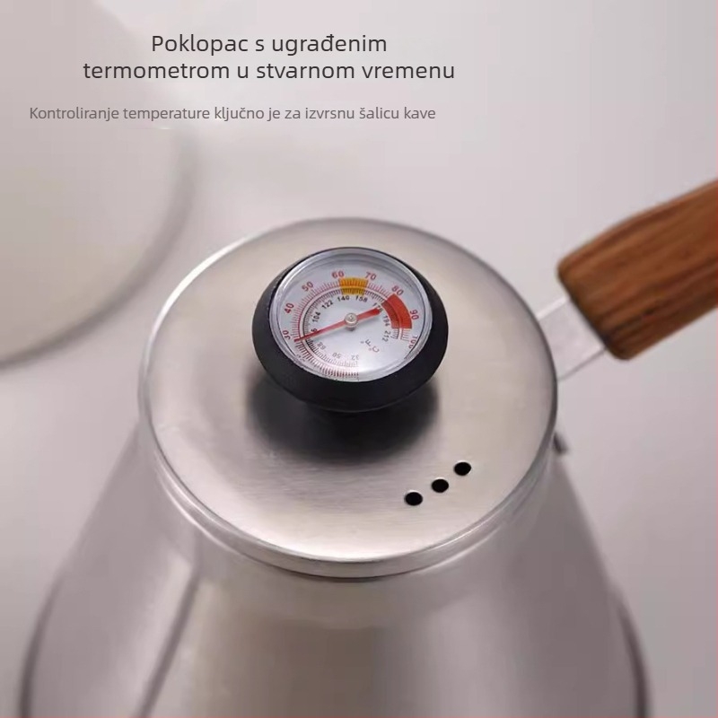 1L europskog stila s regulacijom temperature, posuda od 304 nehrđajućeg čelika s poklopcem, za ručno preljevanje kave i vanjsku upotrebu uz otvoreni plamen