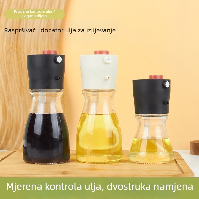Dvostruka funkcija sprej i izlijevanje ulja — staklena kuhinjska posuda za ulje i začine, bez curenja