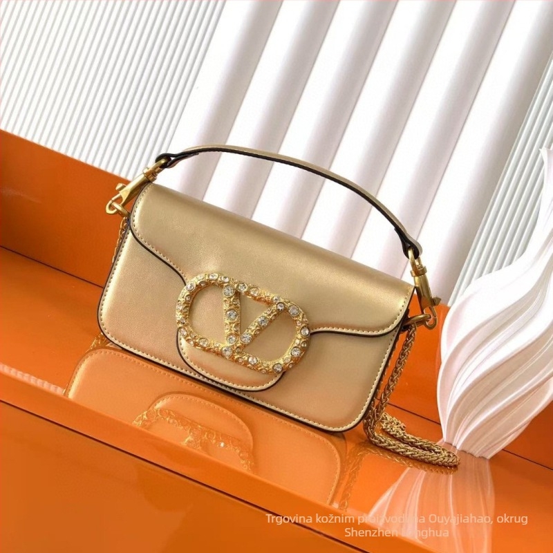 Ženska torba u europsko-američkom retro stilu sa šljokicama i perlicama, crossbody torba s lancem, mali kvadratni oblik, od prave kože, elegantna i visoke kvalitete
